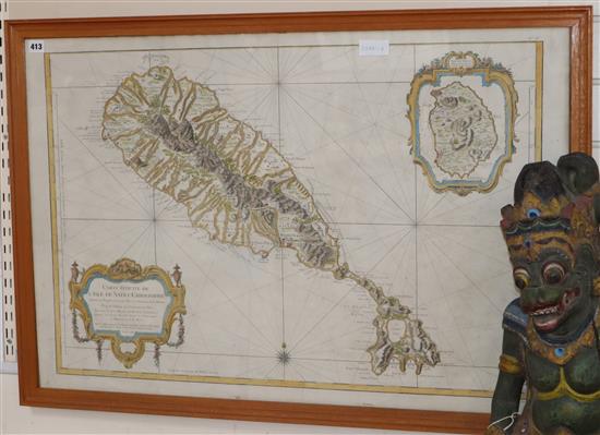 S.Bellin, coloured engraving, Map of LIsle de Saint Christophe map, 1768, 64 x 96cm